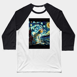 Cool Cat Portrait - Van Gogh The Starry Night Style Baseball T-Shirt